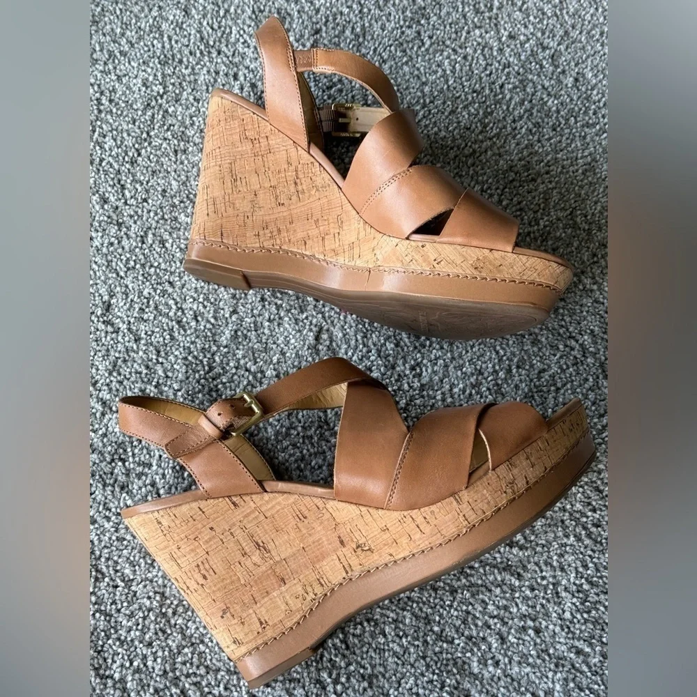 Franco Sarto cork wedge sandal size 11. Cognac, leather upper. - Picture 3 of 9